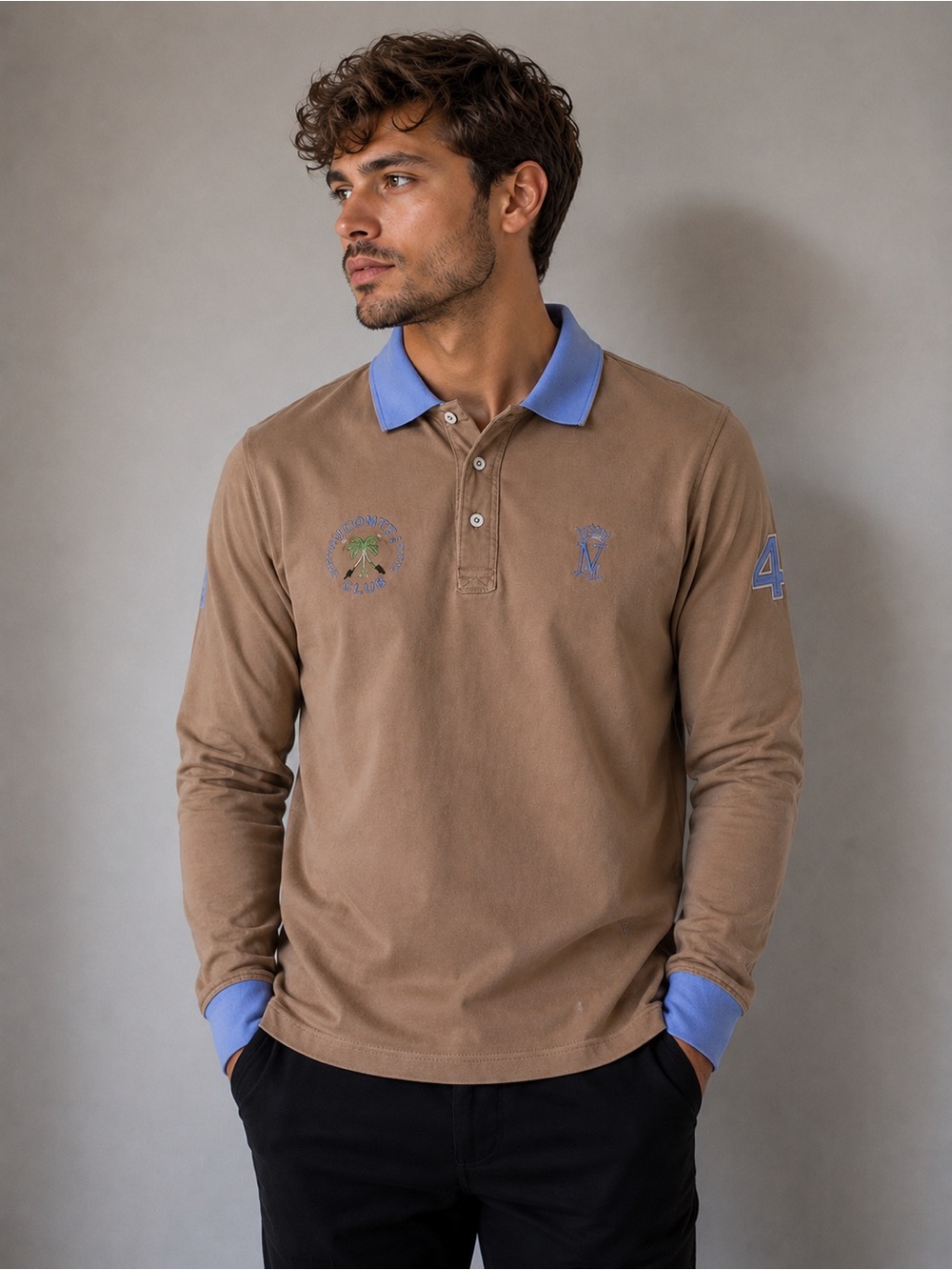 Polo top shirt long sleeves Vicomte Arthur XS beige